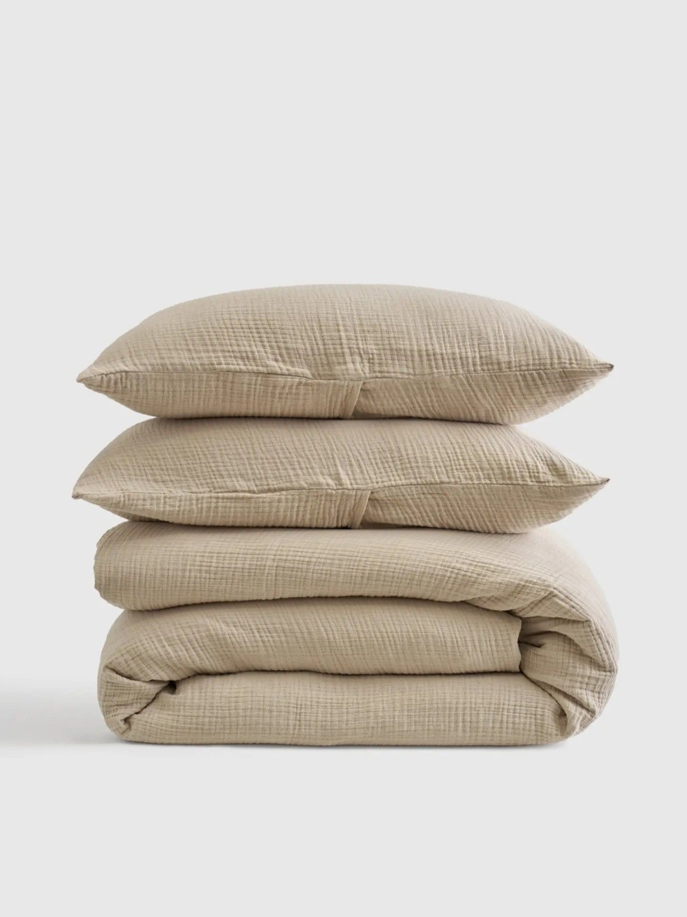 Quince Full/Queen Organic Cotton Gauze 3pc Duvet Cover Set, Color Dune, Like New